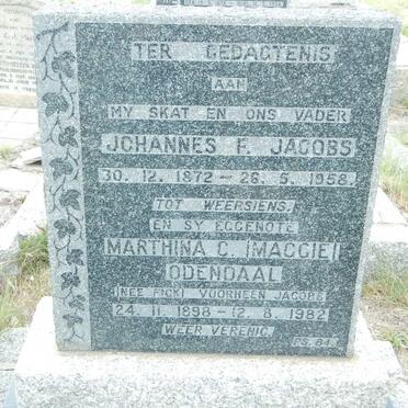 JACOBS Johannes F. 1872-1958 &amp; Marthina C. ODENDAAL nee FICK 1898-1982