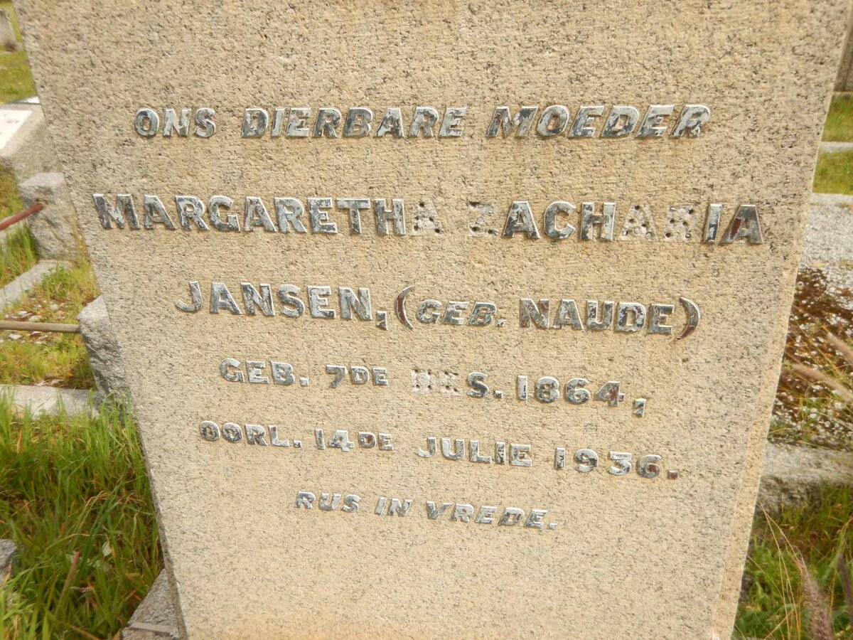 JANSEN Margaretha Zacharia nee NAUDE 1864-1936