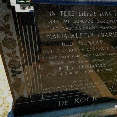 KOCK Pieter Gerhardus, de 1890-1961 &amp; Maria Aletta PIENAAR 1892-1960