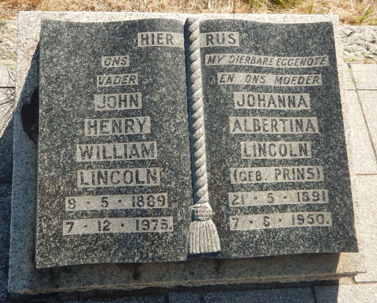 LINCOLN John Henry William 1889-1975 &amp; Johanna Albertina PRINS 1891-1950
