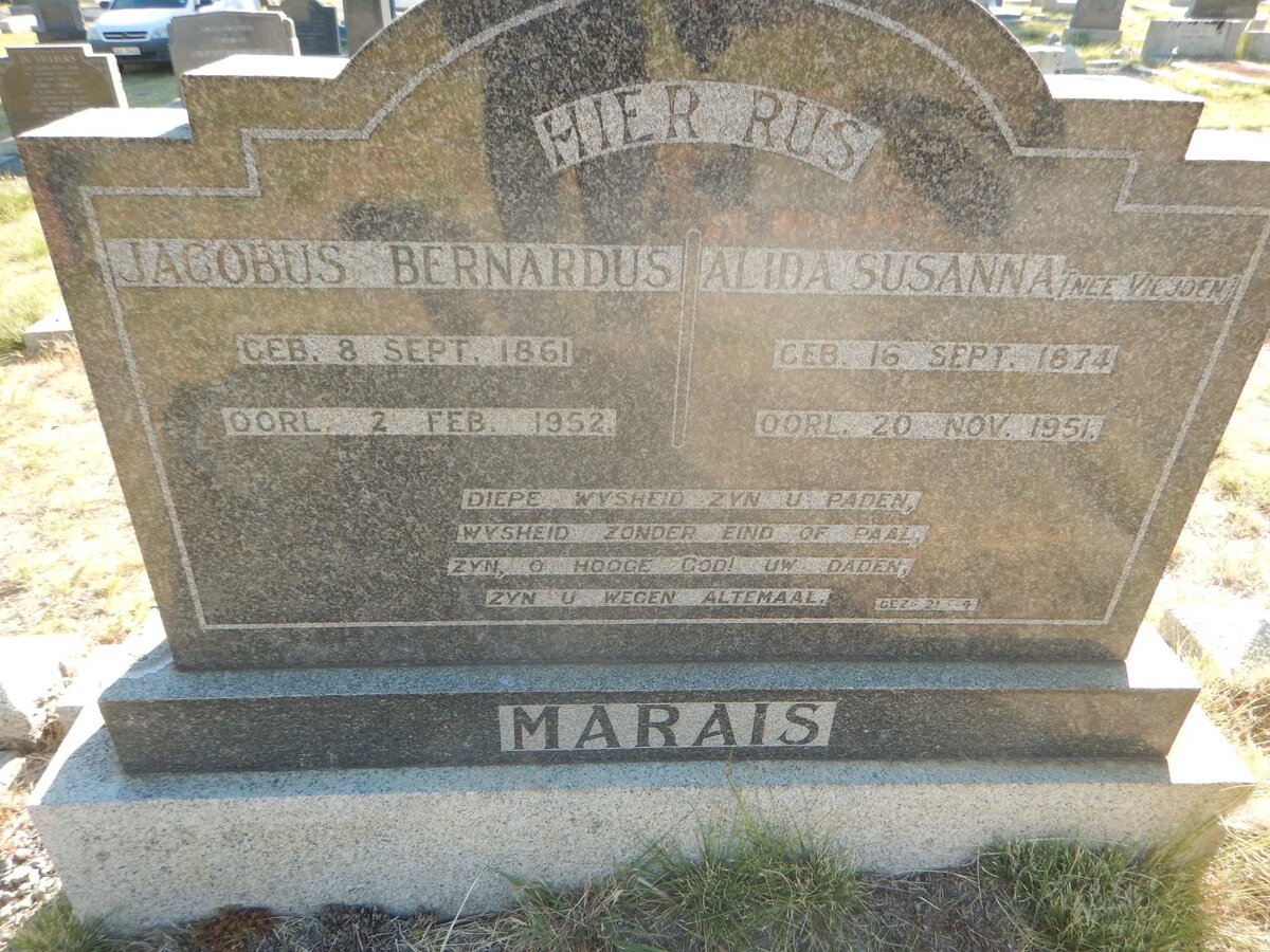 MARAIS Jacobus Bernadus 1861-1952 &amp; Alida Susanna VILJOEN 1874-1951