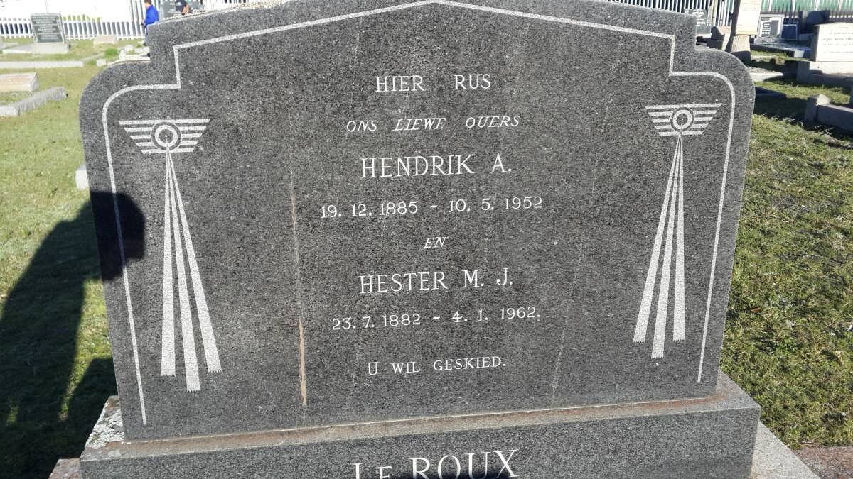 ROUX Hendrik A., le 1885-1952 &amp; Hester M.J. 1882-1962