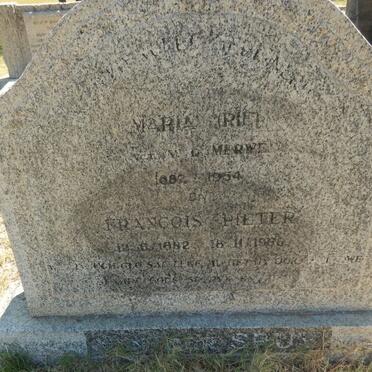 SPUY Francois Pieter, van der 1882-1966 &amp; Maria VAN DER MERWE 1882-1954