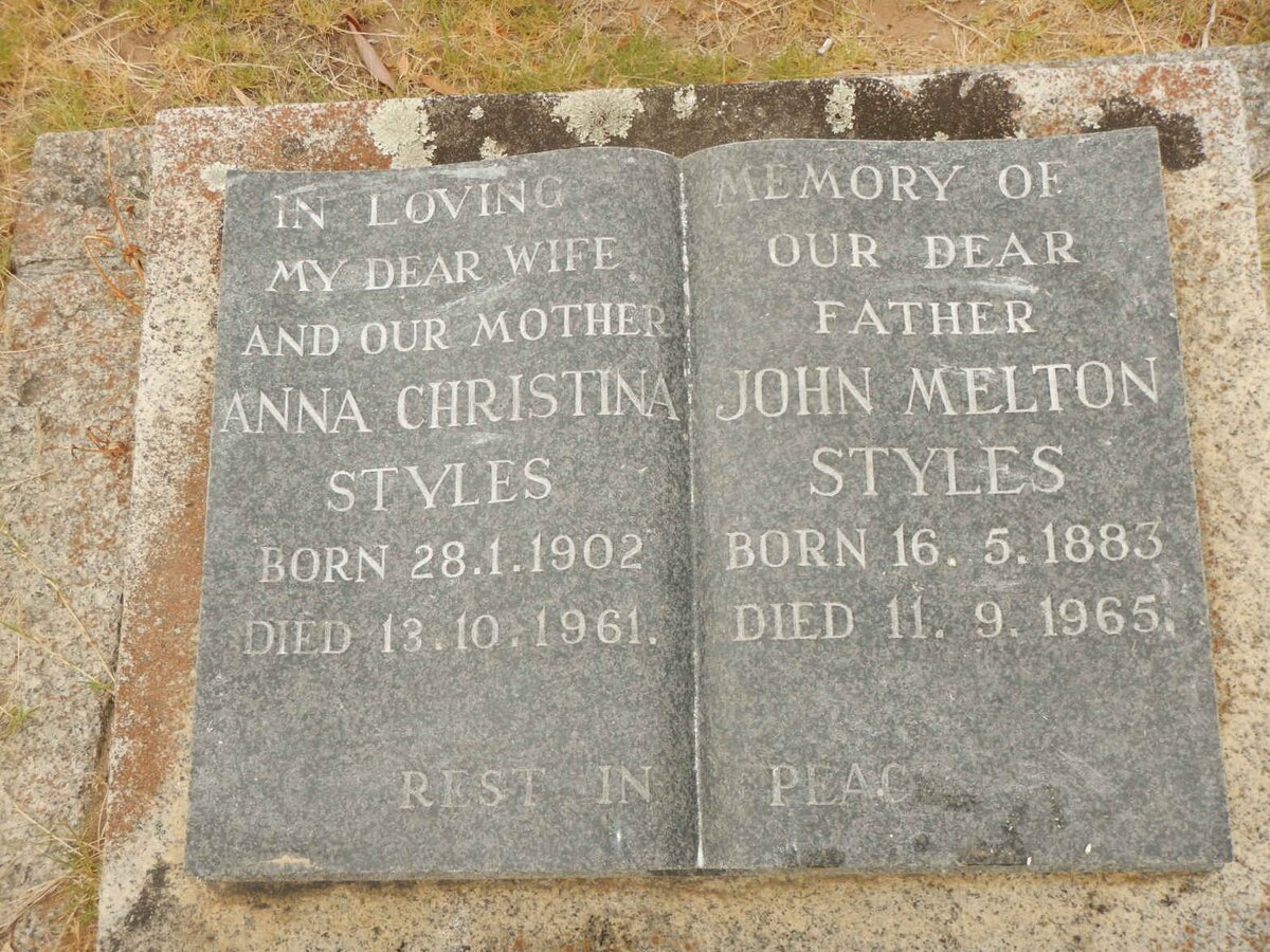 STYLES John Melton 1883-1965 &amp; Anna Christina 1902-1961