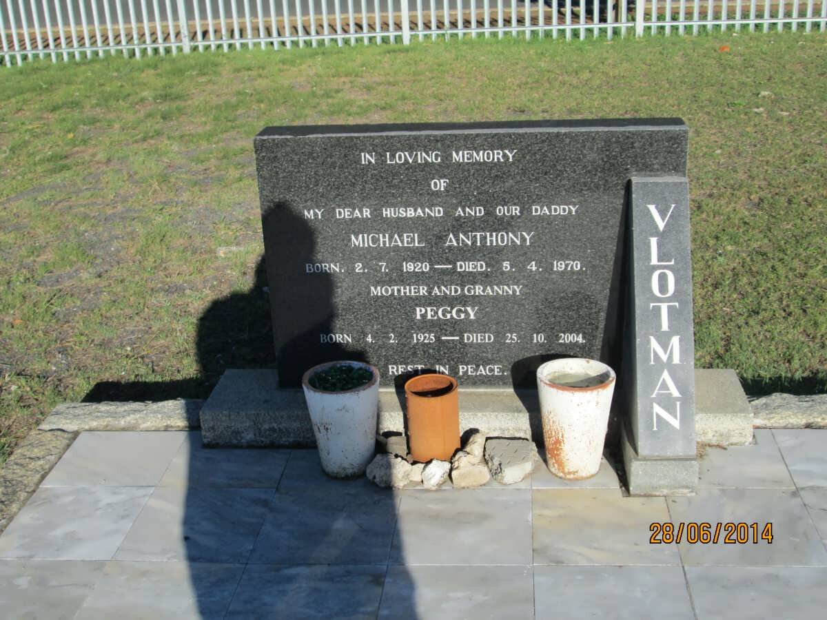 VLOTMAN Michael Anthony 1920-1970 &amp; Peggy 1925-2004