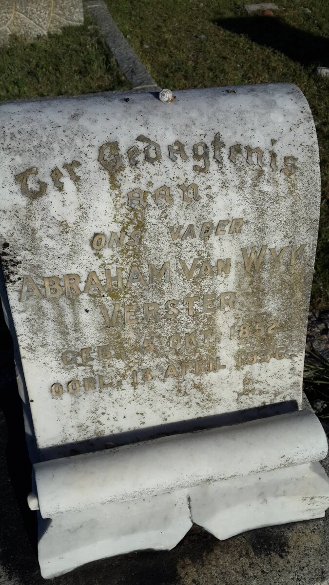 VERSTER Abraham Van Wyk 1852-1936