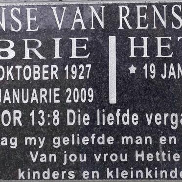 RENSBURG Abrie, Janse van 1927-2009 &amp; Hettie 1930-