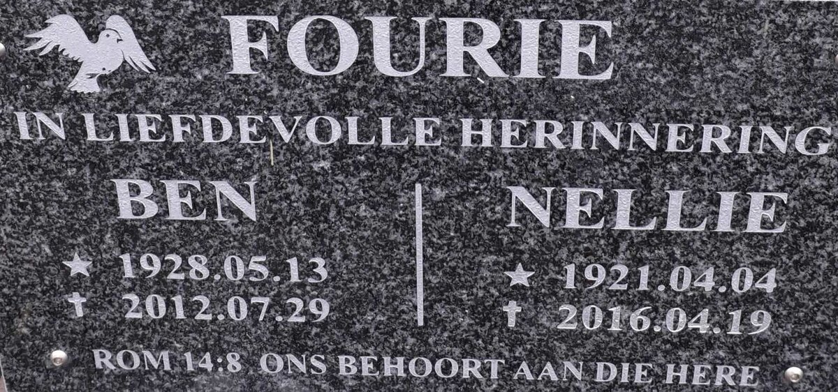 FOURIE Ben 1928-2012 &amp; Nellie 1921-2016