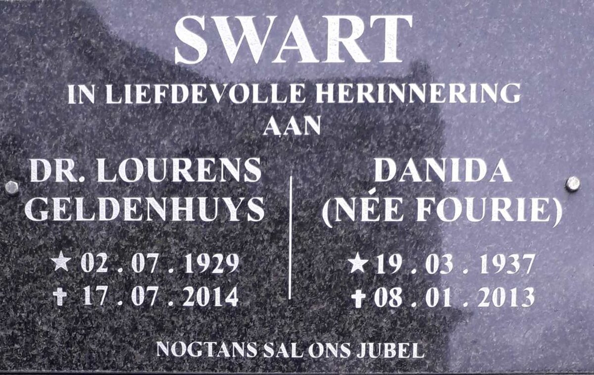 SWART Lourens Geldenhuys 1929-2014 &amp; Danida FOURIE 1937-2013