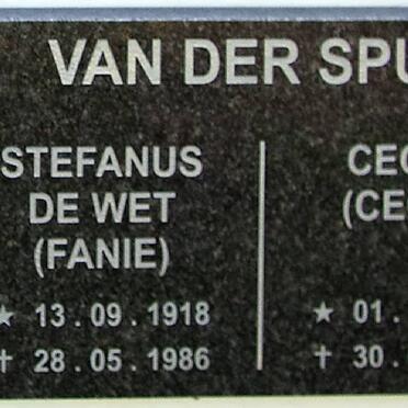 SPUY Stefanus De Wet, van der 1918-1986 &amp; Cecilia 1922-2010