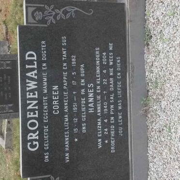 GROENEWALD Hannes 1940-2004 &amp; Coreen 1951-1982
