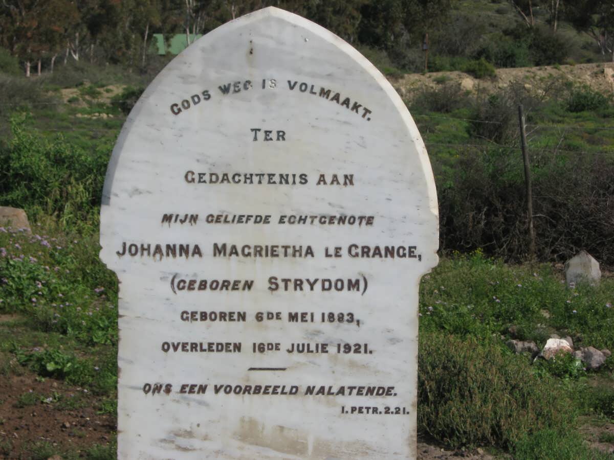GRANGE Johanna Magrietha, le  nee STRYDOM 1893-1921