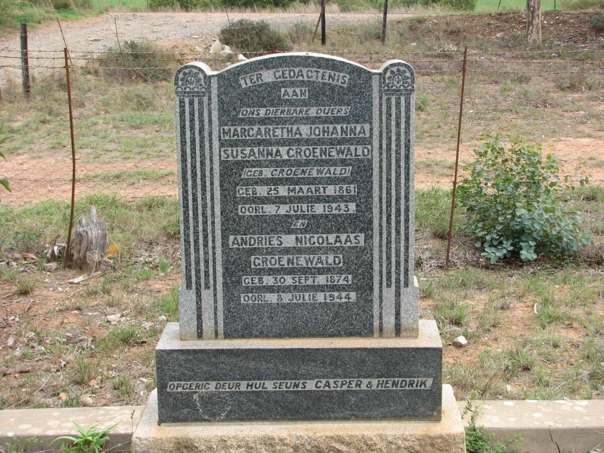 GROENEWALD Andries Nicolaas 1874-1944 &amp; Margaretha Johanna Susanna GROENEWALD 1861-1943