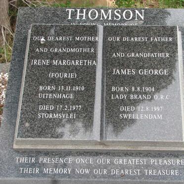 THOMSON James George 1904-1997 &amp; Irene Margaretha FOURIE 1910-1977