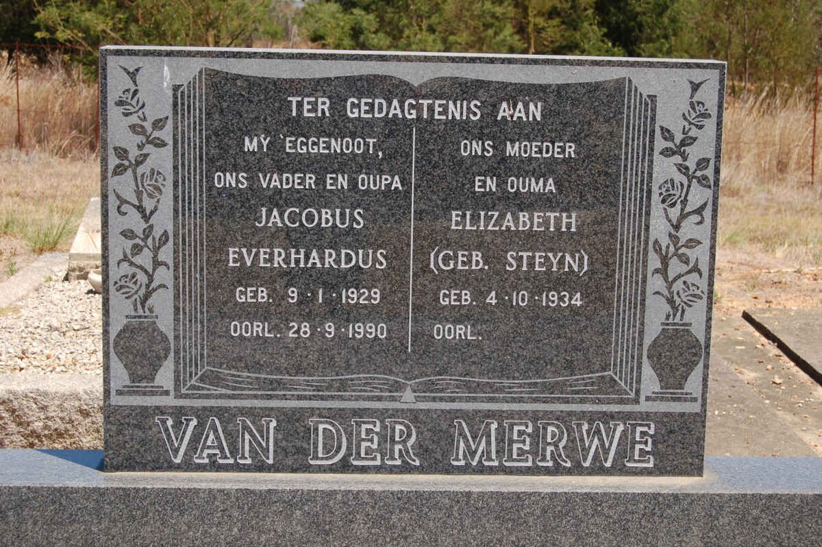 MERWE Jacobus Everhardus, van der 1929-1990 &amp; Elizabeth STEYN 1934-