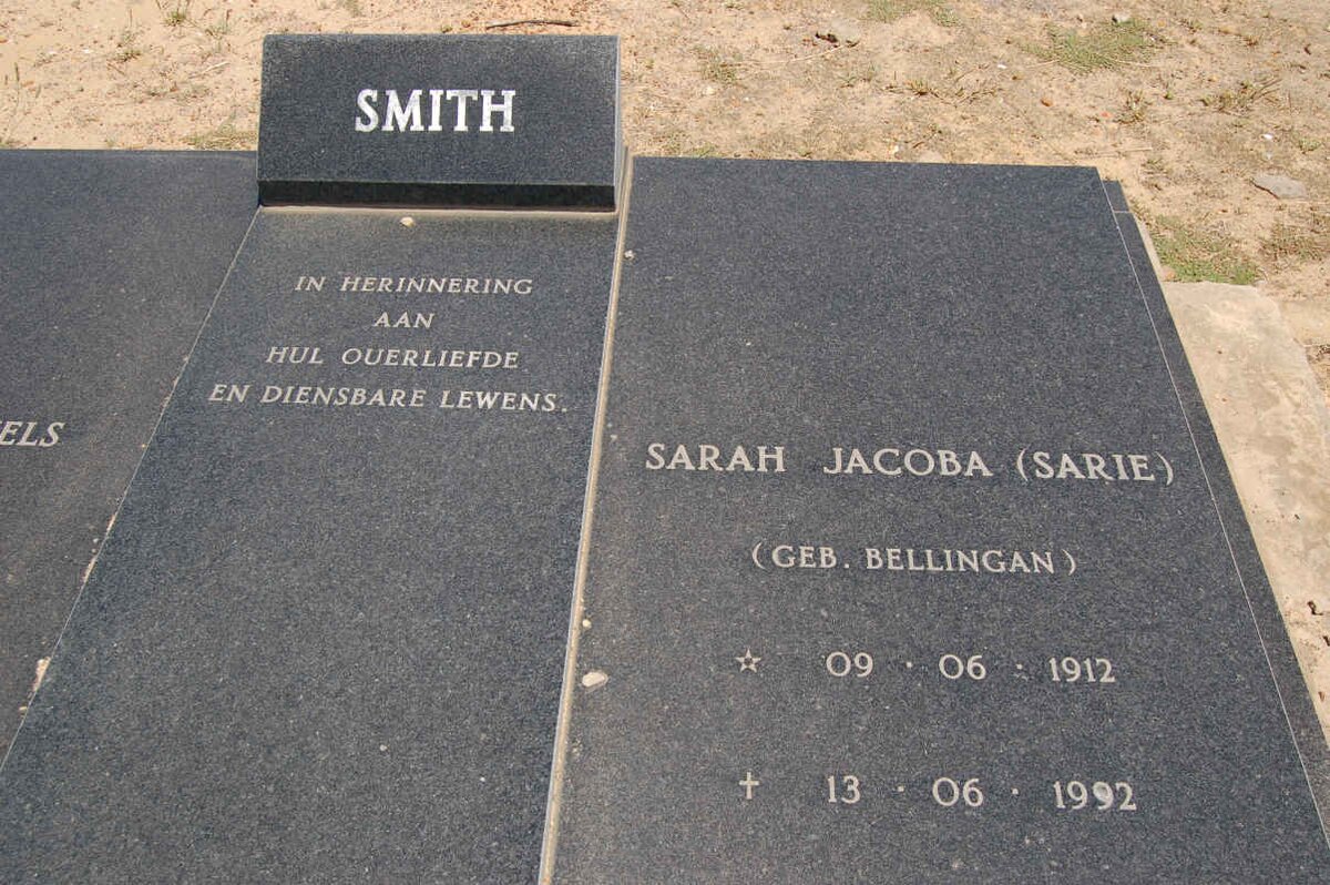 SMITH Sarah Jacoba nee BELLINGAN 1912-1992