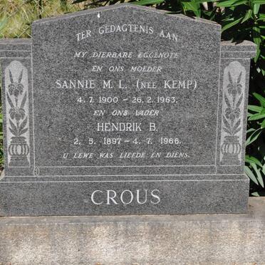 CROUS Hendrik B. 1897-1966 &amp; Sannie M.L. KEMP 1900-1963