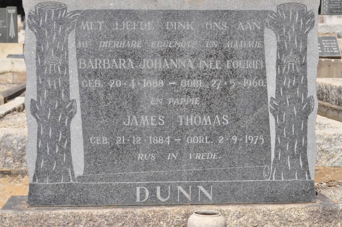 DUNN James Thomas 1884-1975 &amp; Barbara Johanna FOURIE 1888-1960