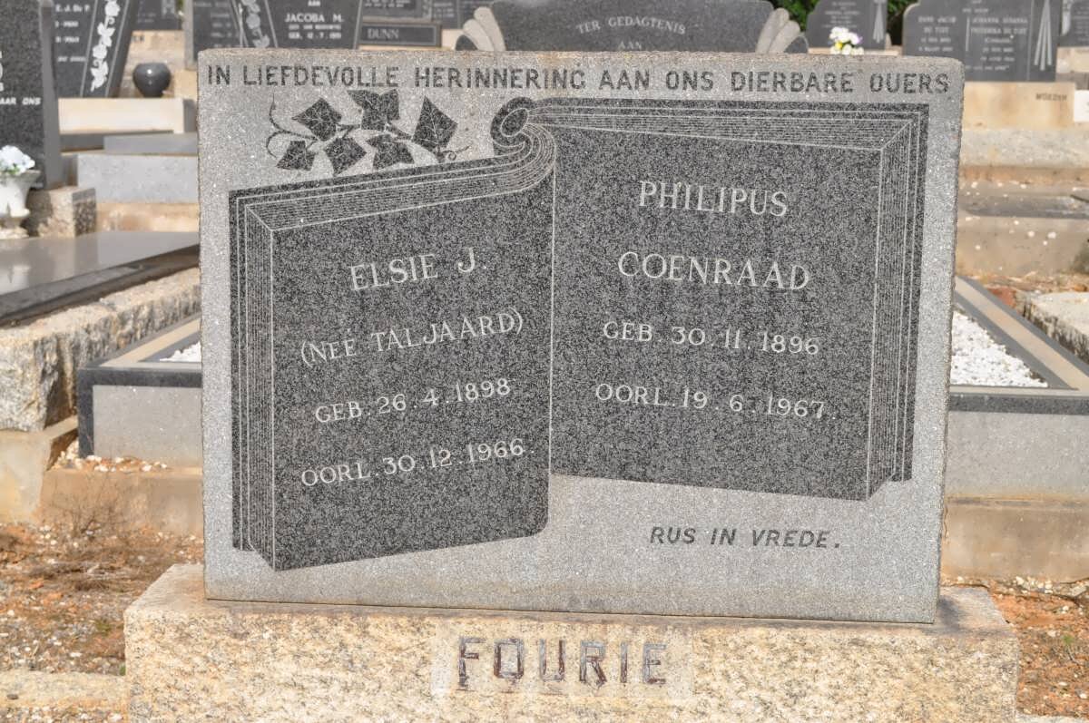 FOURIE Philipus Coenraad 1896-1967 &amp; Elsie J. TALJAARD 1898-1966