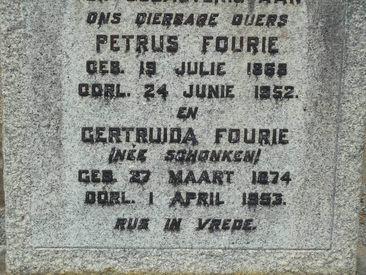 FOURIE Petrus 1868-1952 &amp; Gertruida SCHONKEN 1874-1953