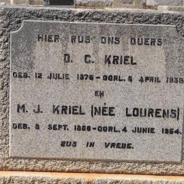 KRIEL D.C. 1876-1939 &amp; M.J. LOURENS 1880-1954