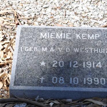 KEMP M.A. nee V.D. WESTHUIZEN 1914-1990