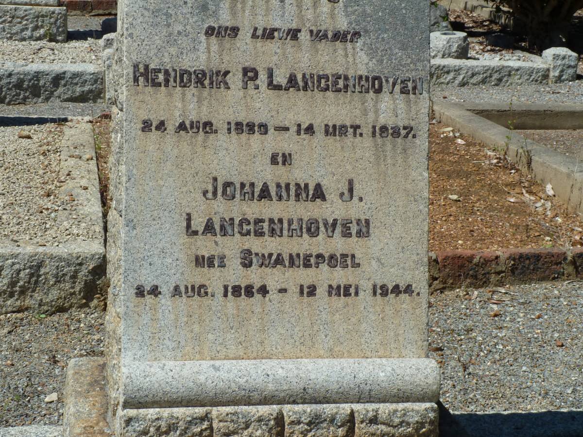 LANGENHOVEN Hendrik P. 1860-1937 &amp; Johanna J. SWANEPOEL 1864-1944