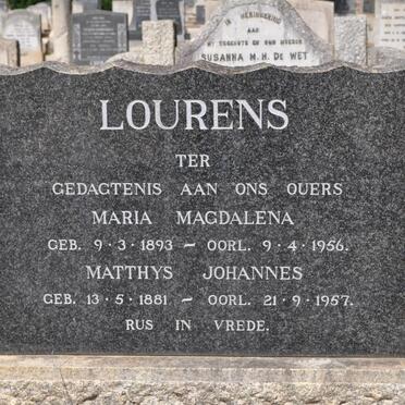 LOURENS Matthys Johannes 1881-1957 &amp; Maria Magdalena 1893-1956