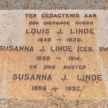 LINDE Louis J. 1849-1930 &amp; Susanna J. SWART 1850-1914 :: LINDE Susanna J. 1880-1932