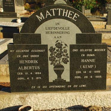 MATTHEE Hendrik Albertus 1894-1971 &amp; Hannie KEMP 1899-1988