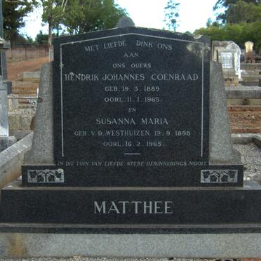 MATTHEE Hendrik Johannes Coenraad 1889-1965 &amp; Susanna Maria v.d. WESTHUIZEN 1898-1965