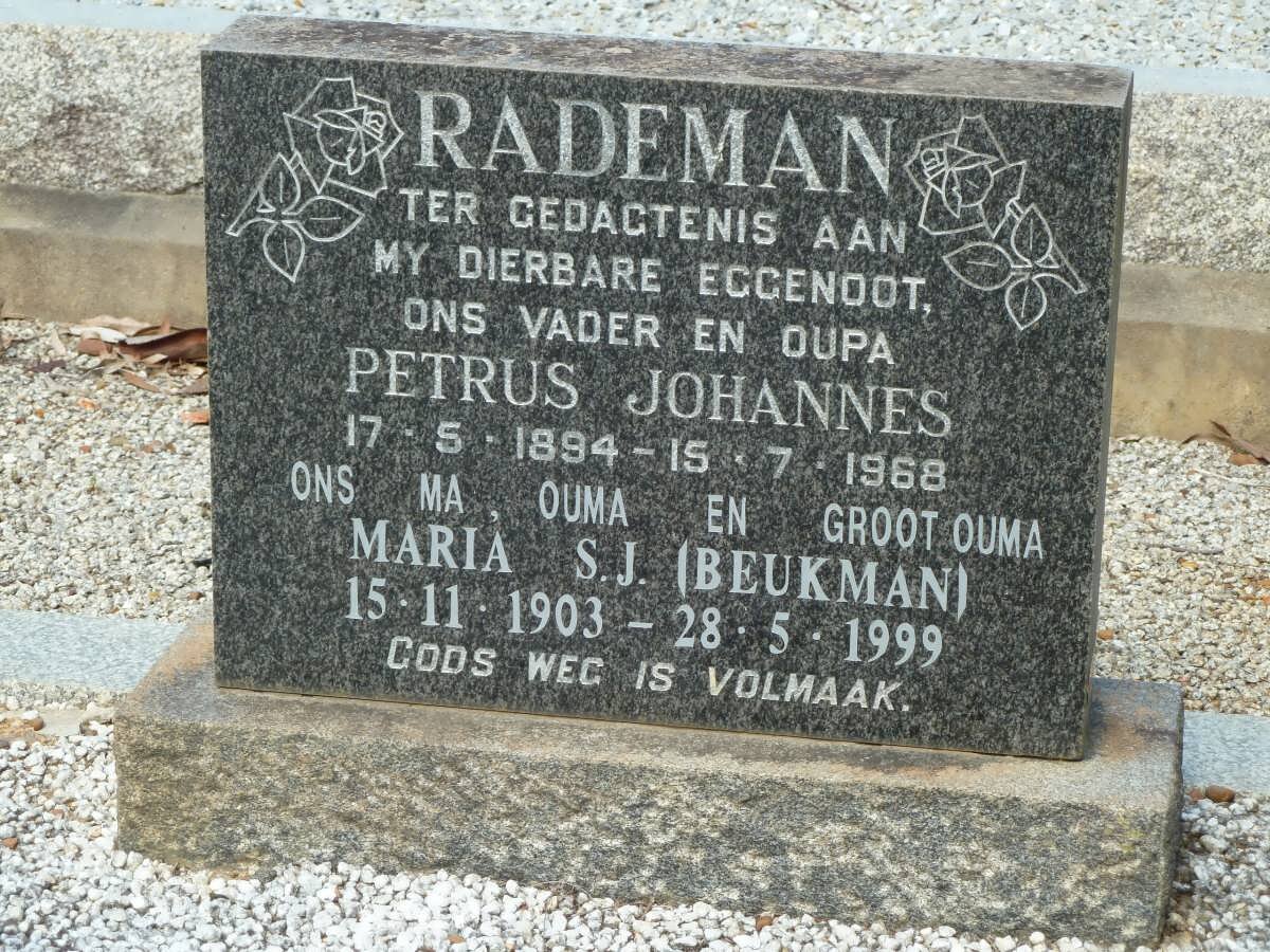 RADEMAN Petrus Johannes 1894-1968 &amp; Maria S.J. BEUKMAN 1903-1999