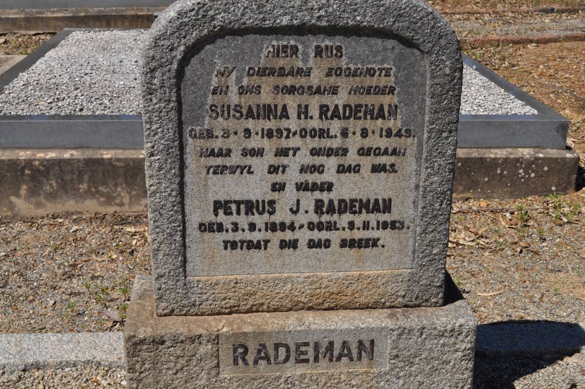 RADEMAN Petrus J. 1894-1953 &amp; Susanna H. 1897-1949