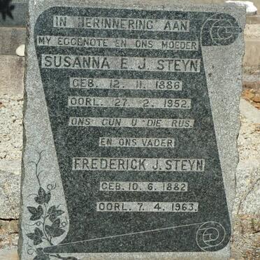 STEYN Frederick J. 1882-1963 &amp; Susanna E.J. 1886-1952
