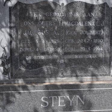 STEYN Jacobus A. 1875-1958 &amp; Magdalena L.J. JOUBERT 1870-1964