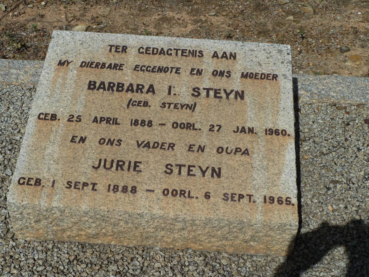 STEYN Jurie 1888-1965 &amp; Barbara I. STEYN 1888-1960