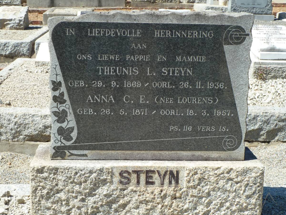 STEYN Theunis L. 1869-1936 &amp; Anna C.E. LOURENS 1871-1957