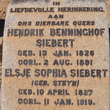 SIEBERT Hendrik Benninghof 1826-1891 &amp; Elsje Sophia STEYN 1827-1919
