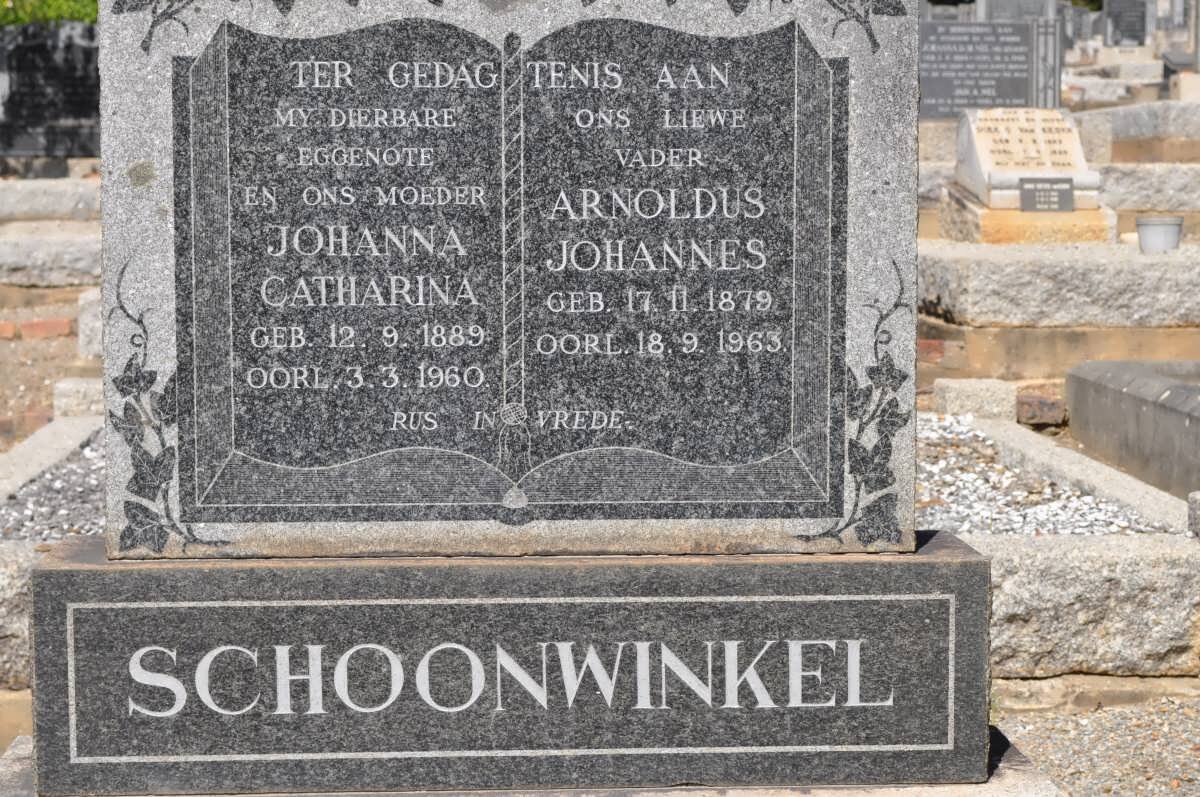 SCHOONWINKEL Arnoldus Johannes 1879-1963 &amp; Johanna Catharina 1889-1960
