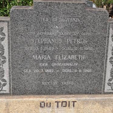 TOIT Stephanus Petrus, du 1889-1962 &amp; Maria Elizabeth GROENEWALD 1892-1966