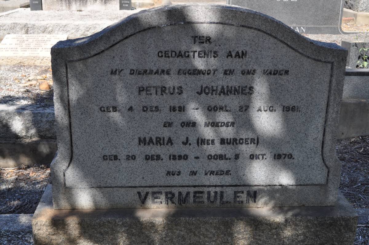 VERMEULEN Petrus Johannes 1891-1961 &amp; Maria J. BURGER  1890-1970