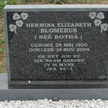 BLOMERUS Hermina Elizabeth nee BOTHA 1920-2004