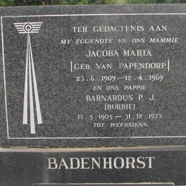 BADENHORST Barnardus P.J. 1905-1977 &amp; Jacoba Maria VAN PAPENDORP 1909-1969