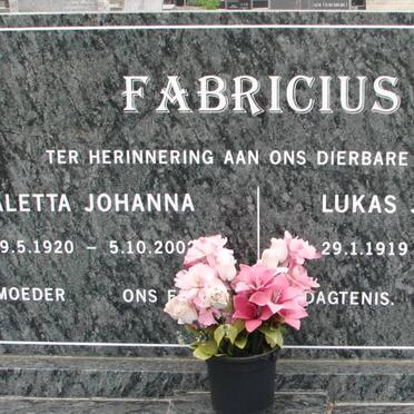 FABRICIUS Lukas Johannes 1919-2002 &amp; Aletta Johanna 1920-200?