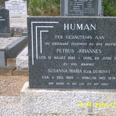 HUMAN Petrus Johannes 1885-1964 &amp; Susanna Maria DUMINY 1893-1976