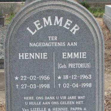 LEMMER Hennie 1956-1998 &amp; Emmie PRETORIUS 1963-1998