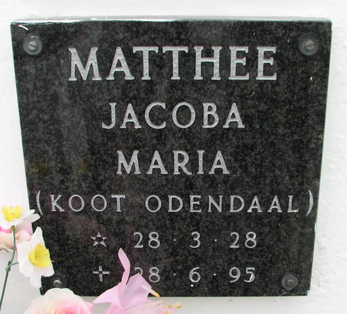 MATTHEE Jacoba Maria nee KOOT ODENDAAL 1928-1995
