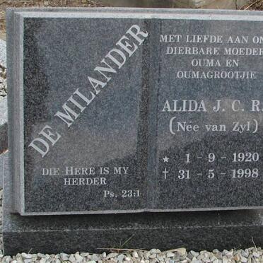 MILANDER Alida J.C.R., de nee VAN ZYL 1920-1998