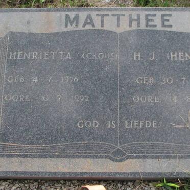 MATTHEE H.J. 1920-1983 &amp; Henrietta CROUS 1926-1992