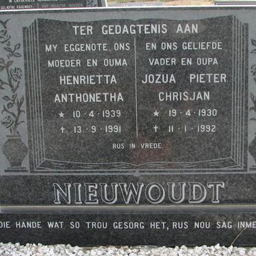 NIEUWOUDT Jozua Pieter Chrisjan 1930-1992 &amp; Henrietta Anthonetha 1939-1991